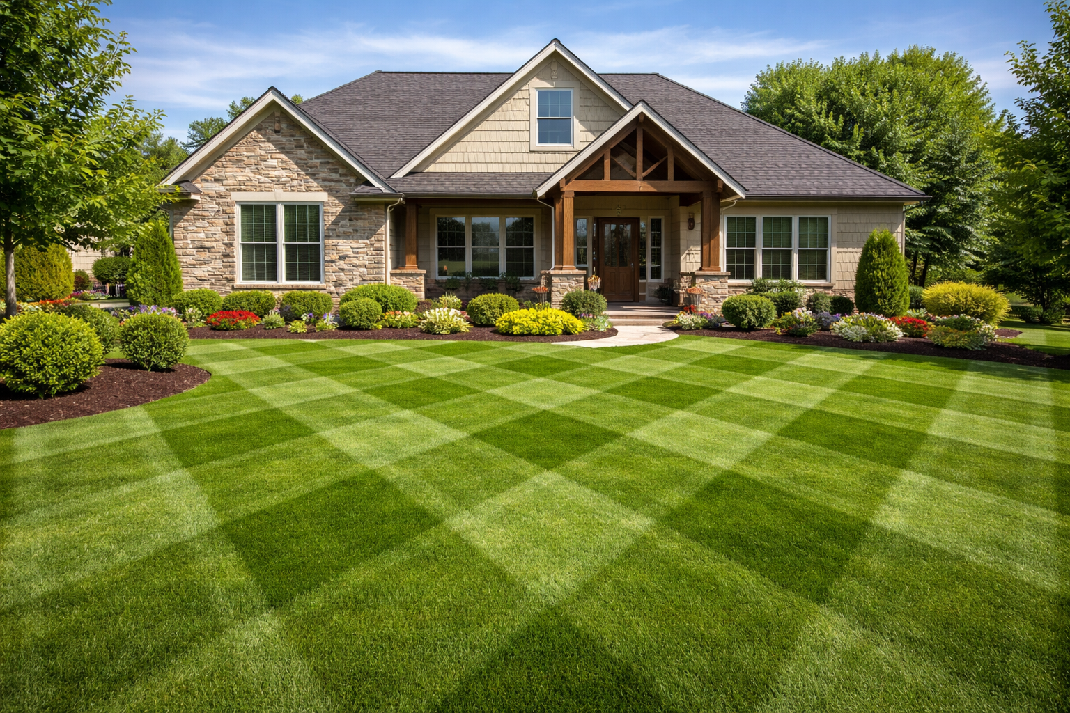 Freshly striped lawn after mowing